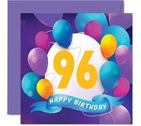 Stuff4 Carte d'anniversaire de 96 ans pour homme et femme - Fête en ballon - Cartes d'anniversaire pour homme de 96 ans femme grand-père grand-mère maman papa