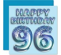 Carte d'anniversaire de 96e anniversaire pour homme - Ballon de fête bleu à paillettes - Cartes d'anniversaire pour homme de 96 ans arrière-grand-père grand-père