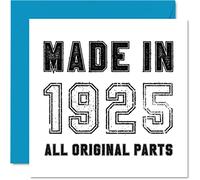 Stuff4 Carte d'anniversaire de 98 ans pour homme et femme fabriquée en 1925 toutes les pièces originales - Carte d'anniversaire amusante pour grand-père, grand-mère, grand-mère, 145 mm x 145 mm