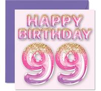 Stuff4 Carte d'anniversaire de 99e anniversaire pour femme - Ballons roses et violets à paillettes - Cartes d'anniversaire pour femme de 99 ans, maman, grand-mère, grand-mère, grand-mère, grand-mère,