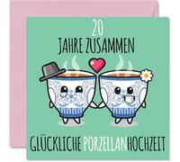 Stuff4 Carte d'anniversaire de mariage pour 20e anniversaire de mariage - 20 ans ensemble porcelaine mariage - 20 ans d'anniversaire de mariage cadeaux pour amis famille des amies collègues - Cartes
