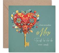 Stuff4 Carte d'anniversaire de Mariage pour Mari - Un message tendre et sincère - Cœur fleuri avec orée, touches rouges et vertes, Saint-Valentin - 145mm Square, Enveloppe incluse