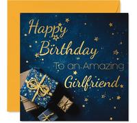 Stuff4 Carte d'anniversaire dorée pour petite amie - Cadeaux dorés - Carte d'anniversaire pour petite amie de la part d'un petit ami, partenaire, cartes de vœux d'anniversaire dorées de 14 cm