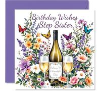 Stuff4 Carte d'anniversaire pour belle-sœur - Fleurs et vin - Carte d'anniversaire pour belle-sœur de la part d'un frère et d'une sœur - 14 cm - Cartes de vœux pour un anniversaire avec fleurs et vin