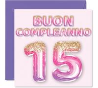Stuff4 Carte d'anniversaire pour fille de 15 ans - Ballons roses violets à paillettes - Cartes de joyeux anniversaire pour fille de 15 ans, fille, sœur, petite-fille, 145 mm, 15e anniversaire