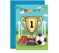 Stuff4 Carte d'anniversaire pour garçon - Trophée champions gagnants - Carte d'anniversaire de football pour garçon de 1 an, carte de vœux A5 Footy
