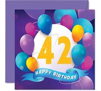 Stuff4 Carte d'anniversaire pour homme et femme - Fête en ballon - Cartes d'anniversaire pour 42 ans, homme, femme, frère, sœur, maman, tante, oncle, meilleur ami, cousin, 145 mm x 145 mm