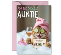 Stuff4 Carte d'anniversaire pour tante - Chat de bain relaxant - Carte d'anniversaire pour tante de la part du neveu et de la nièce, cartes de vœux humoristiques A5