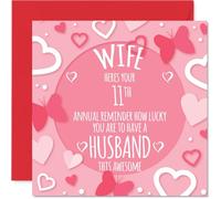 Stuff4 Carte de 11e anniversaire pour femme - Rappel annuel - Carte d'anniversaire de 11 ans pour femme, cartes de vœux d'anniversaire de mariage de 14 cm