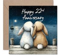 Stuff4 Carte de 22e anniversaire pour homme et femme - Lapins câlins - Carte d'anniversaire de 22 ans pour petite amie, petit ami, épouse, partenaire, 14 cm