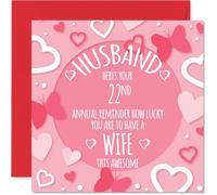 Stuff4 Carte de 22e anniversaire pour homme - Rappel annuel - Carte d'anniversaire de 22 ans pour mari, cartes de vœux d'anniversaire de mariage de 14 cm