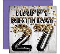 Carte de 27e anniversaire pour homme - Ballons noirs et dorés à paillettes - Cartes d'anniversaire pour homme de 27 ans fils frère oncle cousin 145mm - Cartes de vœux pour vingt-sept septième