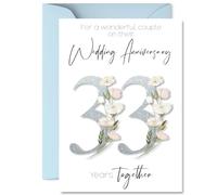 Stuff4 Carte de 33e anniversaire pour homme et femme - Fleurs florales fantaisie - Carte d'anniversaire de 33 ans pour partenaire, épouse, mari, compagnon, cartes de vœux pour anniversaires de mariage