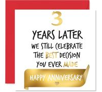 Stuff4 Carte de 3e anniversaire dorée pour homme et femme - Célébrez la meilleure décision - Carte d'anniversaire de 3 ans pour compagnon, partenaire, petit ami, mari, 145 mm