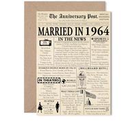 Stuff4 Carte de 61e anniversaire de mariage pour homme et femme - Journal marié en 1964 - Carte d'anniversaire de mariage pour mari, épouse, compagnon, partenaire, 12,7 x 17,8 cm