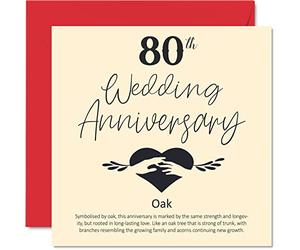 Stuff4 Carte de 80e anniversaire de mariage pour mari, épouse, petit-ami, petite amie, 80e anniversaire de mariage - Carte de noces de chêne pour femme, homme, elle, 145 mm x 145 mm