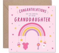 Stuff4 Carte de naissance pour nouveaux grands-parents - Un lot de joie est arrivé - Mobile arc-en-ciel pastel avec icônes de bébé - Carré de 14 cm, enveloppe incluse