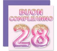 Stuff4 Carte de vœux pour 28e anniversaire pour femme - Ballons roses violets à paillettes - Cartes de joyeux 28e anniversaire pour femme de 28 ans, fille, sœur, tante, 145 mm.