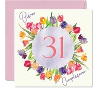 Stuff4 Carte de vœux pour 31e anniversaire pour femme - Bouquet de fleurs de tulipes aquarelle - Cartes de joyeux 31e anniversaire pour femme de 31 ans, petite amie, sœur, maman, tante, 145 mm