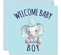 Stuff4 Carte de vœux pour nouveau-né éléphant - Welcome Baby Boy - Cartes de félicitations its a Baby Boy pour nouveau-né, Well Done Congrats New Baby, Welcome To The World Home, 145 mm x 145 mm