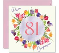 Stuff4 Carte vœux 81e anniversaire femme, Bouquet fleurs tulipes aquarelle