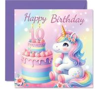 Stuff4 Cartes d'anniversaire 10 ans pour filles - Gâteau licorne - Carte d'anniversaire pour fille de 10 ans, sœur, cousine, filleule, belle-fille, cartes de vœux d'anniversaire de 14 cm