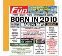 Stuff4 Cartes d'anniversaire 14 ans pour garçons et filles - Journal Born In 2010 - Carte d'anniversaire pour fils, fille, cousin, vintage, rétro, retour en 2010, 145 mm x 145 mm