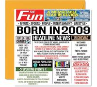 Stuff4 Cartes d'anniversaire 15 ans pour garçons et filles - Journal Born In 2009 - Carte d'anniversaire pour fils, fille, cousin, vintage, rétro, retour en 2009, 145 mm x 145 mm