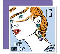 Stuff4 Cartes d'anniversaire 16 ans pour filles - Earing Girl - Carte d'anniversaire de 16 ans pour amie, sœur, fille, petite-fille, cousine, tante, 145 mm x 145 mm, 16 ans, jolies cartes de vœux
