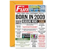 Stuff4 Cartes d'anniversaire 16 ans pour filles et garçons - Journal Born In 2009 - Carte d'anniversaire pour fille, fils, cousin, vintage rétro Back In 2009, cartes de vœux d'anniversaire A5
