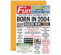 Stuff4 Cartes d'anniversaire 21 ans pour homme et femme - Journal né en 2004 - Carte d'anniversaire pour fille, fils, cousin, vintage rétro Back In 2004, cartes de vœux d'anniversaire A5