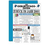 Stuff4 Cartes d'anniversaire 24 ans pour hommes et femmes - Retour en 2001 Journal - 24 joyeux anniversaire anniversaire carte d'anniversaire de mariage vintage né 2001 127 mm x 178 mm