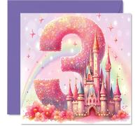 Stuff4 Cartes d'anniversaire 3 ans pour filles - Château de fée et princesse - Carte d'anniversaire pour fille de 3 ans, cousine, fille, sœur, filleule, cartes de vœux d'anniversaire de 14 cm