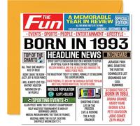 Stuff4 Cartes d'anniversaire 31 ans pour homme et femme - Journal Born In 1993 - Carte d'anniversaire pour frère, sœur, amis - 145 mm x 145 mm, GCARD-145-BDAYNEWSPAP-1993-FBA