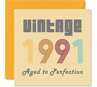 Stuff4 Cartes d'anniversaire 34e anniversaire pour hommes et femmes Vintage 1991 Aged To Perfection Carte d'anniversaire 34e drôle pour elle et lui, 145 mm Cartes de voeux d'anniversaire pour