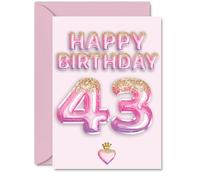 Stuff4 Cartes d'anniversaire 43 ans pour homme et femme - Ballons à paillettes roses et violets - Carte d'anniversaire pour homme, femme, neveu, frère, ami, voisin, A5