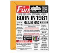 Stuff4 Cartes d'anniversaire 44 ans pour homme et femme - Journal Born In 1981 - Carte d'anniversaire pour papa, maman, tante, oncle, vintage rétro Back In 1981, cartes de vœux d'anniversaire A5