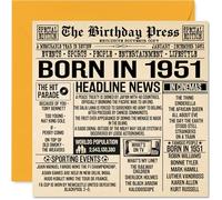 Stuff4 Cartes d'anniversaire 74 ans pour homme et femme - Journal Born In 1951 - Carte d'anniversaire pour grand-père, grand-mère, grand-mère, grand-mère, vintage rétro Back In 1951, 145 mm x 145 mm