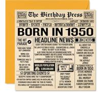 Stuff4 Cartes d'anniversaire 75 ans pour homme et femme - Journal Born In 1950 - Carte d'anniversaire pour grand-père, grand-mère, grand-mère, grand-mère, vintage rétro Back In 1950, 145 mm x 145 mm