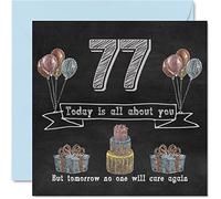 Stuff4 Cartes d'anniversaire amusantes pour 77e anniversaire pour homme et femme - Tableau noir à craie - Carte d'anniversaire pour oncle maman papa grand-père grand-mère tante 145mm