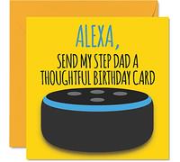 Stuff4 Cartes d'anniversaire amusantes pour beau-père - Alexa - Carte d'anniversaire pour beau-père de la part de son fils et de sa fille, cadeaux d'anniversaire, 145 mm x 145 mm