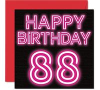 Stuff4 Cartes d'anniversaire amusantes pour homme et femme - Neon Glow - Carte d'anniversaire pour papa, maman, grand-père, grand-mère, oncle, tante, 145 mm x 145 mm, carte d'anniversaire pour 88 ans