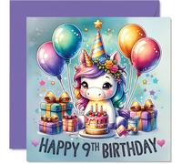 Stuff4 Cartes d'anniversaire pour filles - Ballons licorne - Carte d'anniversaire pour fille de 9 ans, filleule, sœur, belle-fille, petite-fille, cartes de vœux d'anniversaire de 14 cm
