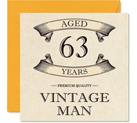 Cartes d'anniversaire vintage pour homme - 63 ans - Carte d'anniversaire amusante pour grand-père père mari petit ami oncle frère grand-père 145mm carte de vœux pour 63e anniversaire