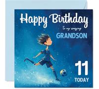 Stuff4 Cartes de 11e anniversaire pour garçons - Soccer Boy - Carte d'anniversaire pour garçon de 3 ans, petit-fils, petit-enfant, cartes de vœux d'anniversaire de 14 cm