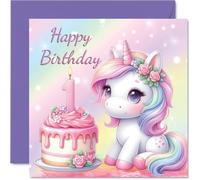 Stuff4 Cartes de 1er anniversaire pour filles - Gâteau licorne - Carte d'anniversaire pour fille de 1 an, filleule, sœur, belle-fille, petite-fille, cartes de vœux d'anniversaire de 14 cm