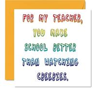 Stuff4 Cartes de remerciement pour enseignant - Better Than Cbeebies. - Cartes de remerciement pour enseignant, elle ou lui, carte de remerciement humoristique, 145 mm x 145 mm