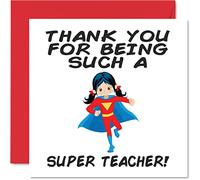 Stuff4 Cartes de remerciement pour enseignant - Super Teacher Female - Cartes de remerciement pour enseignant, elle ou lui, carte de remerciement humoristique, 145 mm x 145 mm