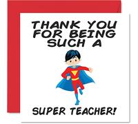 Stuff4 Cartes de remerciement pour enseignant - Super Teacher Male - Cartes de remerciement pour enseignant, elle ou lui, carte de remerciement humoristique, 145 mm x 145 mm