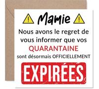 Stuff4 Drôle Carte d'Anniversaire 50 Ans pour Grand-Mère, Enveloppe Incluse | Clin d'Œil Espiègle sur la Fin des Quarantaines, Design Alerte Humoristique Rouge et Jaune, 145 mm Carré
